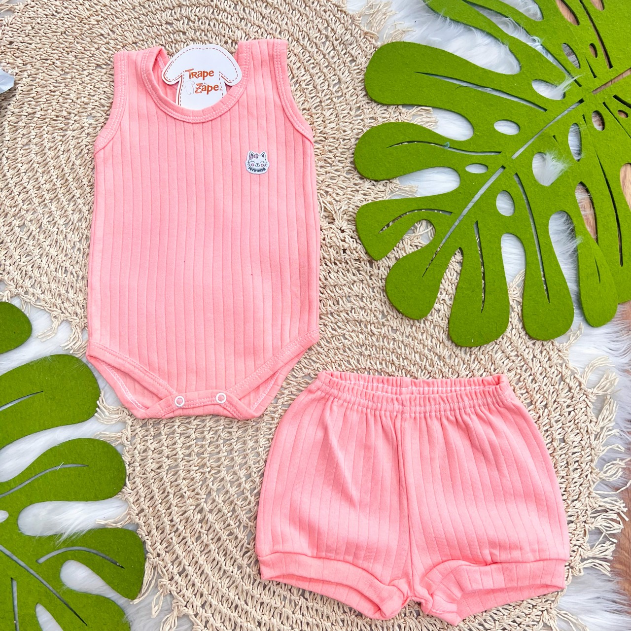 Conj. Body Regata e Short Canelado - Coral